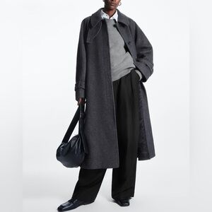 Cos Wool Coat - Gray Melange - Size Small